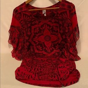 Women’s Printed Blouse with sheer sleeves